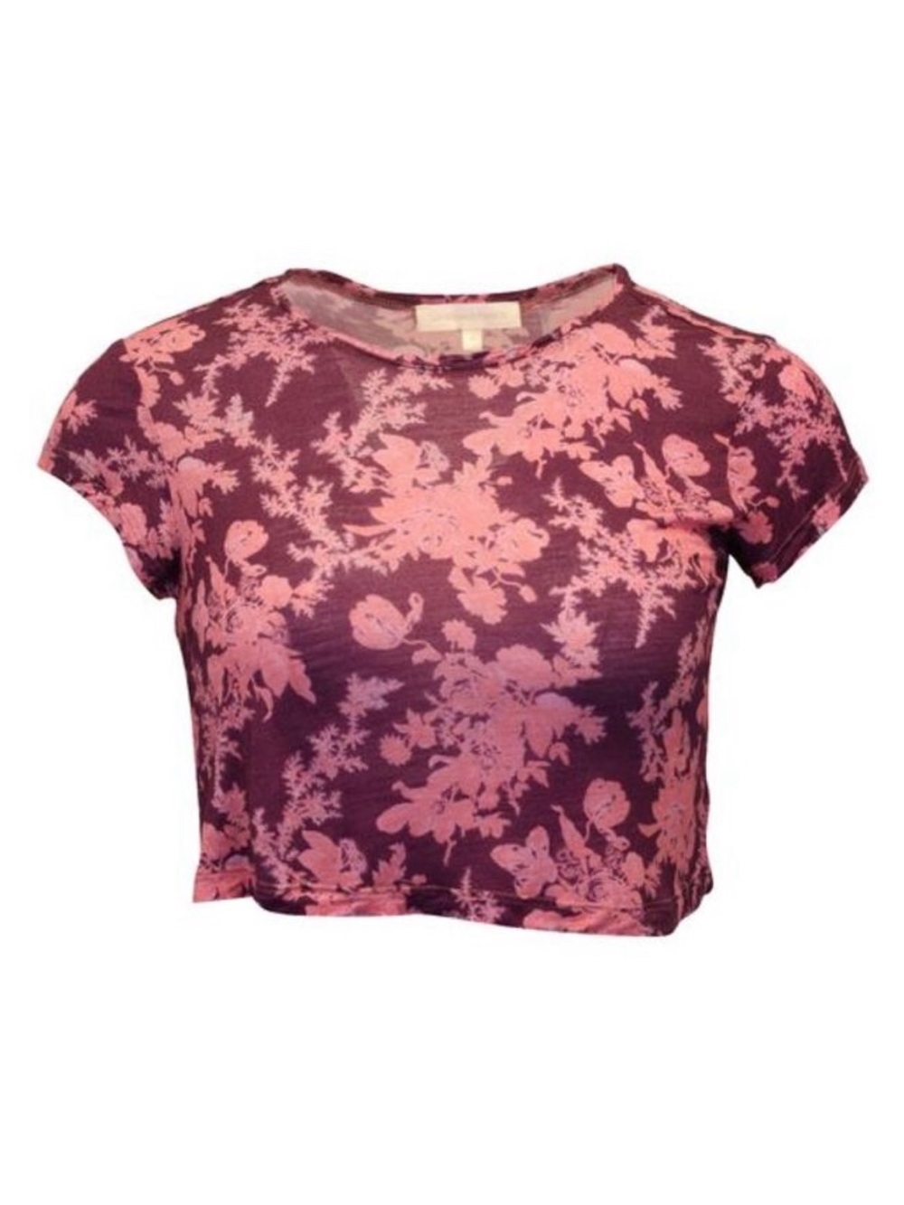 Loveshackfancy Rubin Floral Cropped Tee in Multicolor Pink Burgundy Viscose